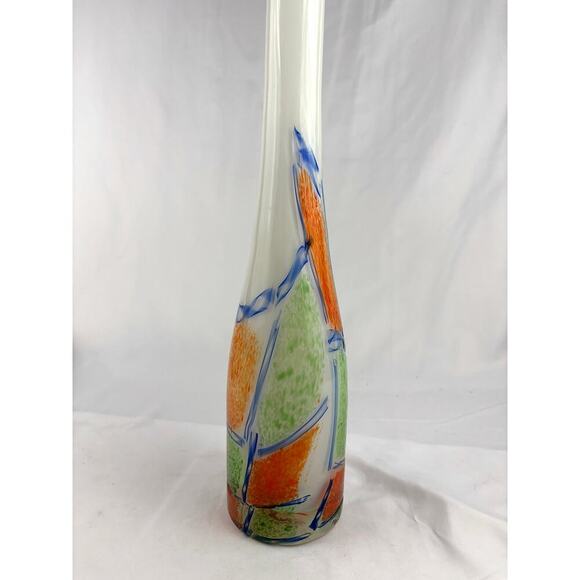 VTG Murano Scavo Multi-Colored Cased Art Glass Vase Narrow Neck 18" MCM 1980s - Picture 12 of 12